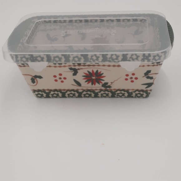 Temptations Ovenware Green Red Mini Loaf Pan Holiday w/Lid - Picture 4 of 6